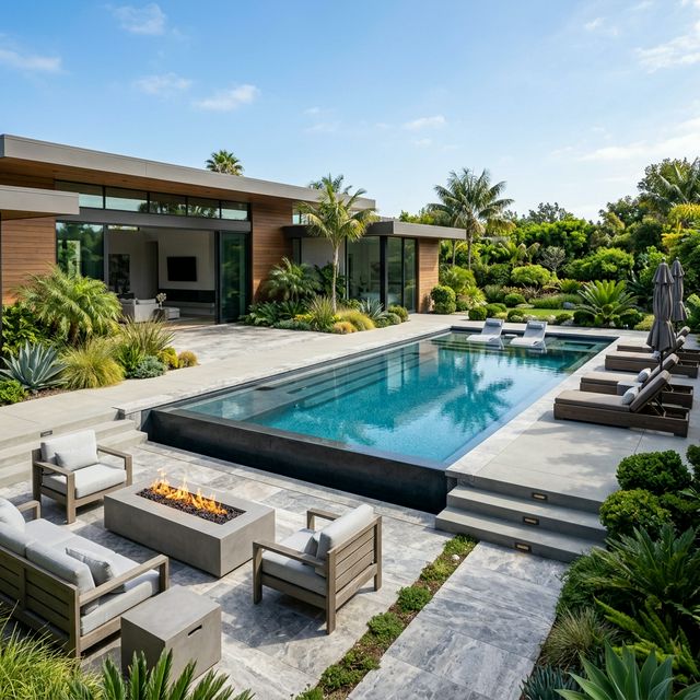 Landscape around pool